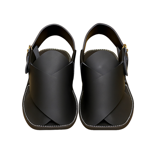 Premium Handmade Black Peshawari Chappal